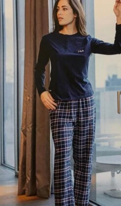 Pigiama Donna Fila 4075 Cotone Caldo Invernale -Moda Lingerie Negozio b4075